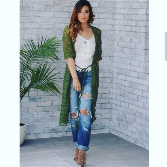 Crochet drawstring duster cardigan - Picture 4 of 5